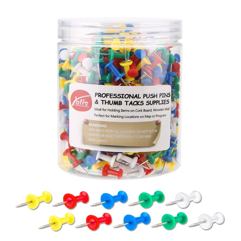 Yalis Push Pins 600 Count, Standard Multicolored Thumb Tacks Steel Point and Colors Plastic Head - Image 1